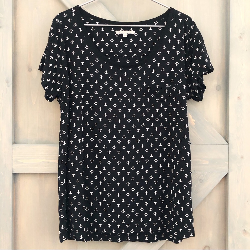 Gap Black & White Anchor Print Short Sleeve Blouse